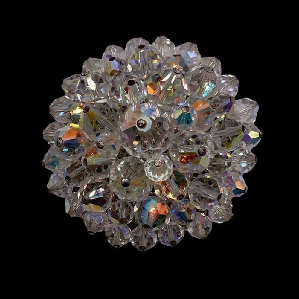 Vintage 1950’s - 60’s AB Crystal Cluster Domed Brooch Pin Flash Fire Sparkle